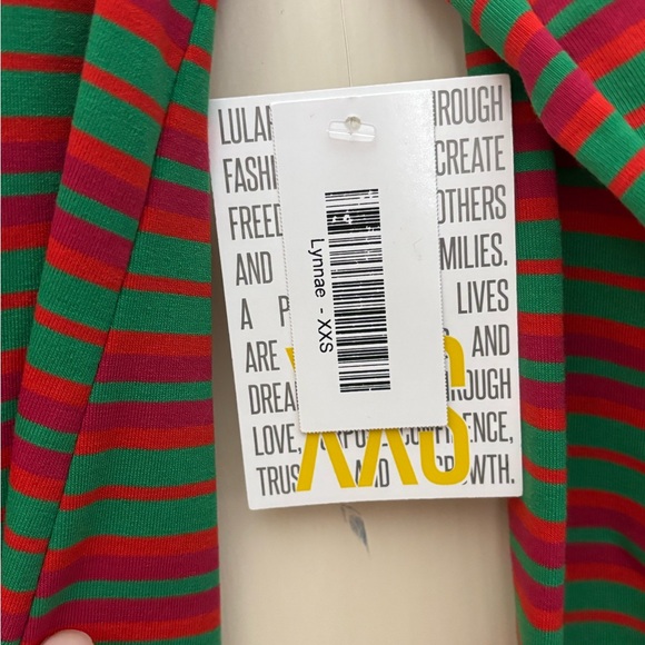LuLaRoe Vibrant Red and Green Striped Top - Picture 2 of 3